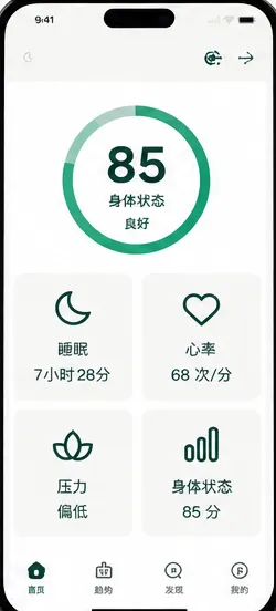 Linxo App 首页 - 身体状态 85分